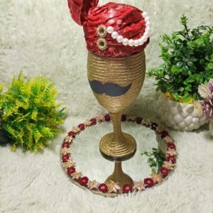Royal Groom Turban Doodh Pilai Glass with Decorative Mirror Tray