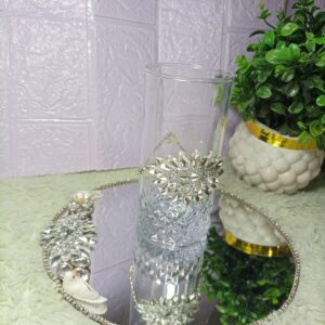 Luxury Decorative Glass & Mirrored Tray – Rhinestone Crystal Accent Display