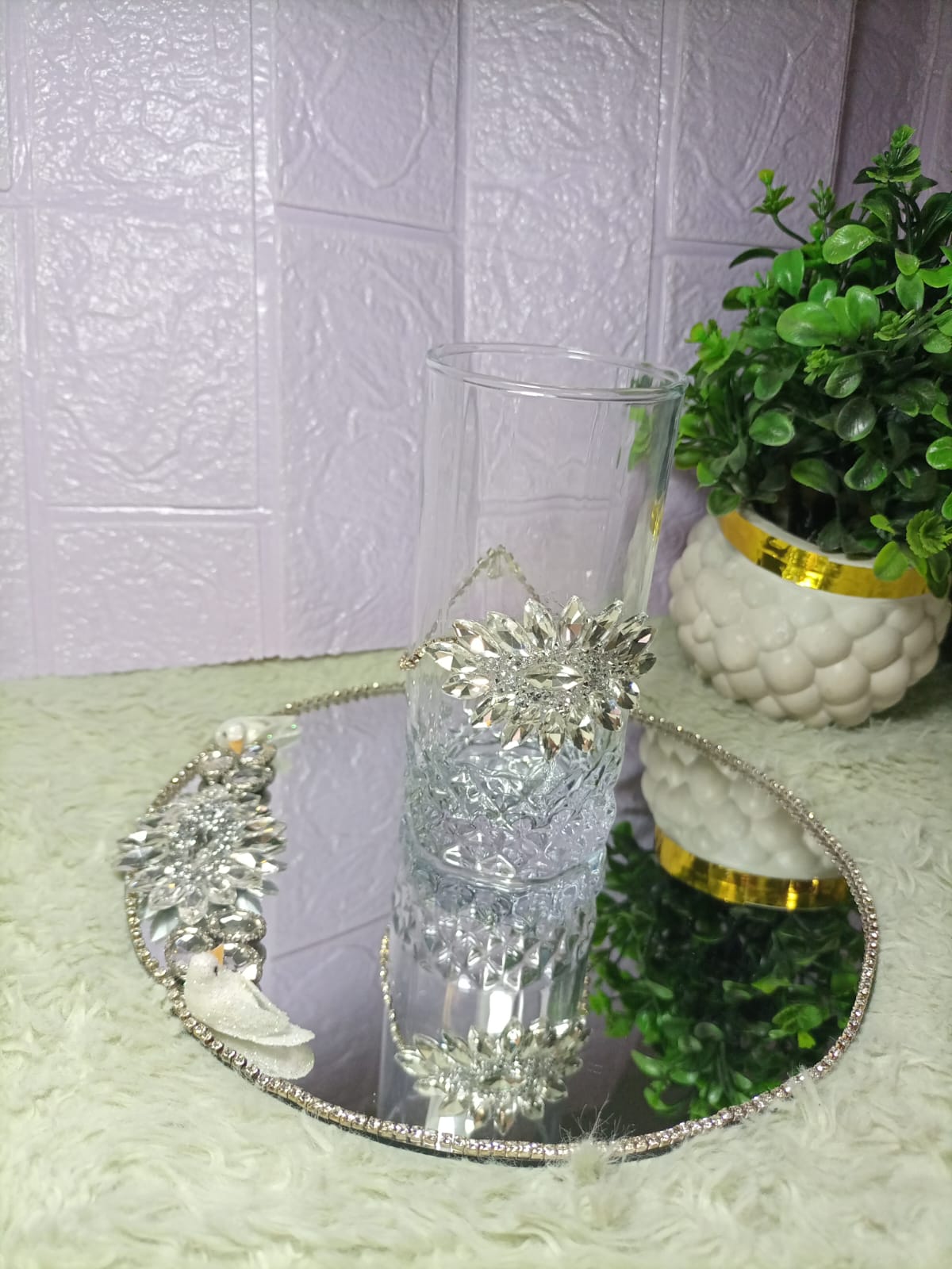 Luxury Decorative Glass & Mirrored Tray – Rhinestone Crystal Accent Display