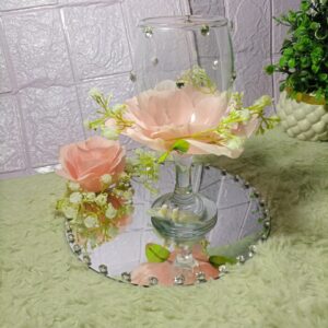 Elegant Doodh Pilai Glass – Floral Decorated Wedding Glass with Mirror Base