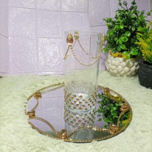 Luxury Gold Doodh Pilai Glass with Mirror Tray – Elegant Wedding Rasam Set